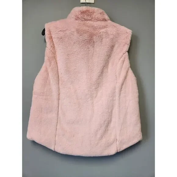NWOT Justice Reversible Faux Fur Puffer Vest 14/6 Girls Pink Zip Up, Rose Gold - Picture 2 of 8
